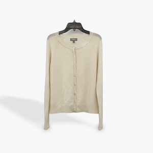 Neiman Marcus Cashmere Cardigan Sweater Womens M Medium Cream‎ Beige Knit